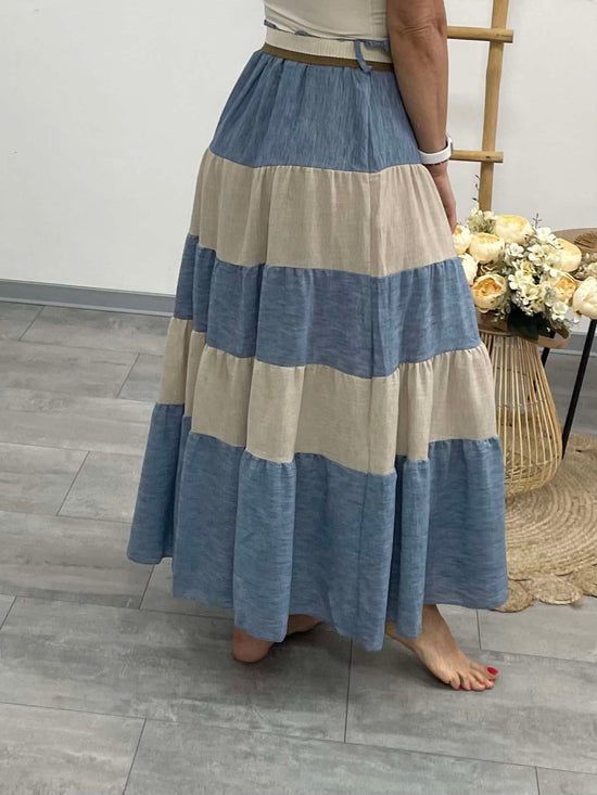 TÍRA - Fodros maxi szoknya. Farmer kék