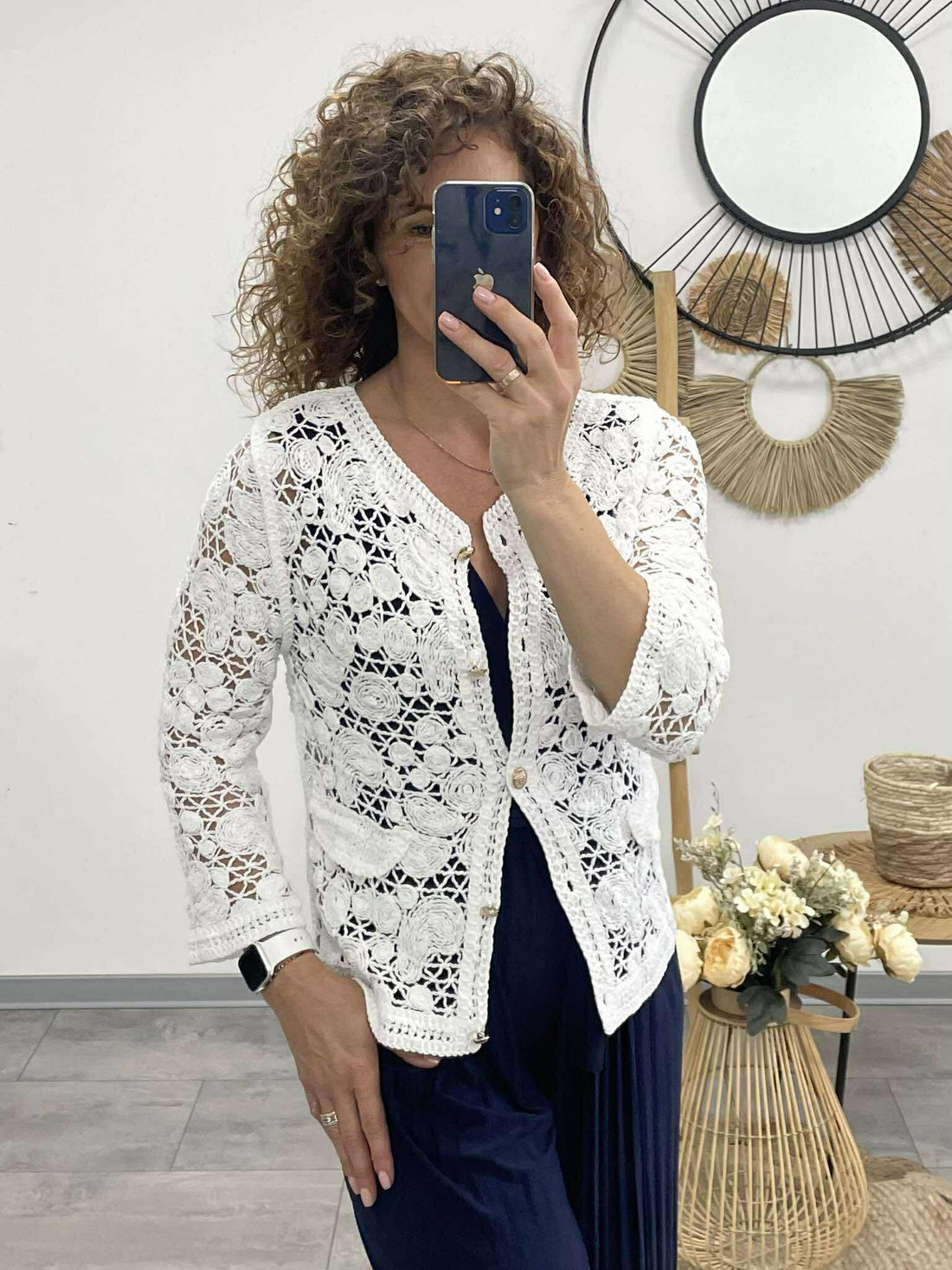 LIZI - Horgolt kardigán. Fehér