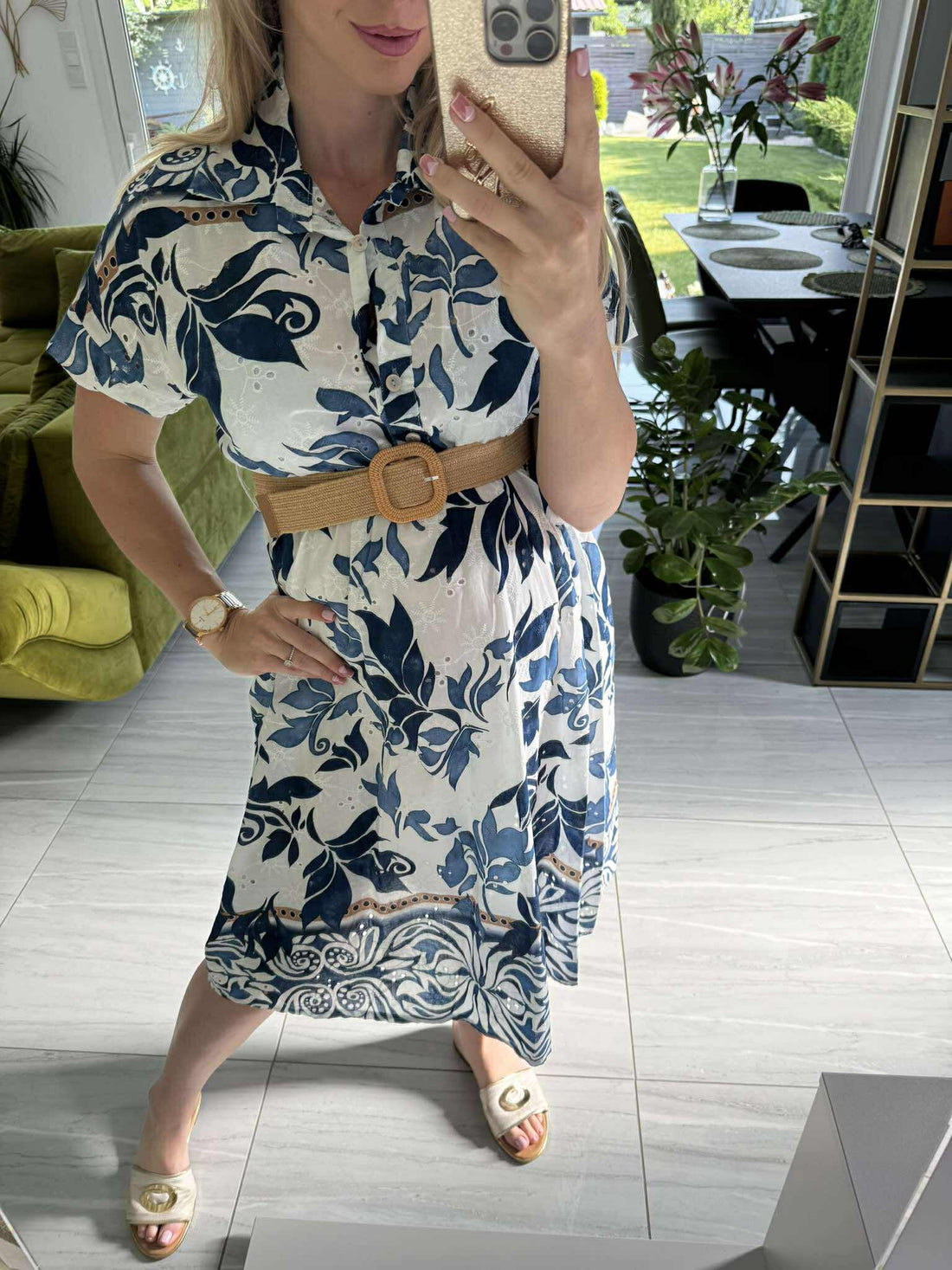 JETTI - Hímzett nyomott mintás ruha. Kék