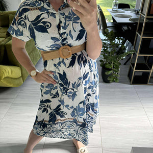 JETTI - Hímzett nyomott mintás ruha. Kék
