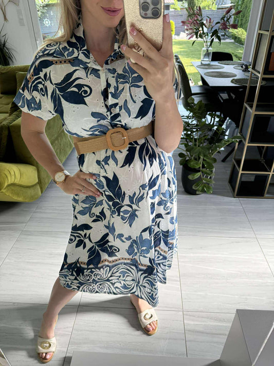JETTI - Hímzett nyomott mintás ruha. Kék