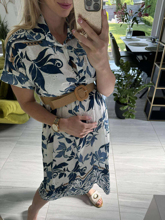 JETTI - Hímzett nyomott mintás ruha. Kék