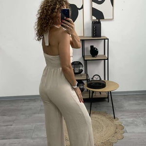 REGI - Nyakba kötős jumpsuit. Világos drapp