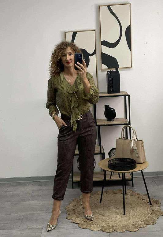 JENNY - Elegáns szövet nadrág. Barna