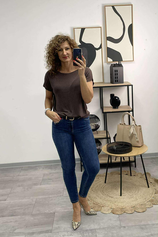 SZIMI - Kötött cérna felső. Sötét barna