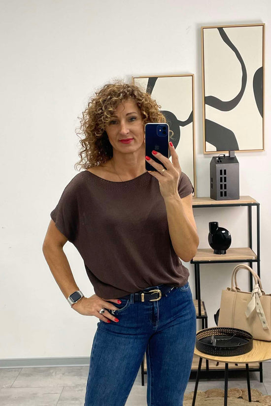 SZIMI - Kötött cérna felső. Sötét barna