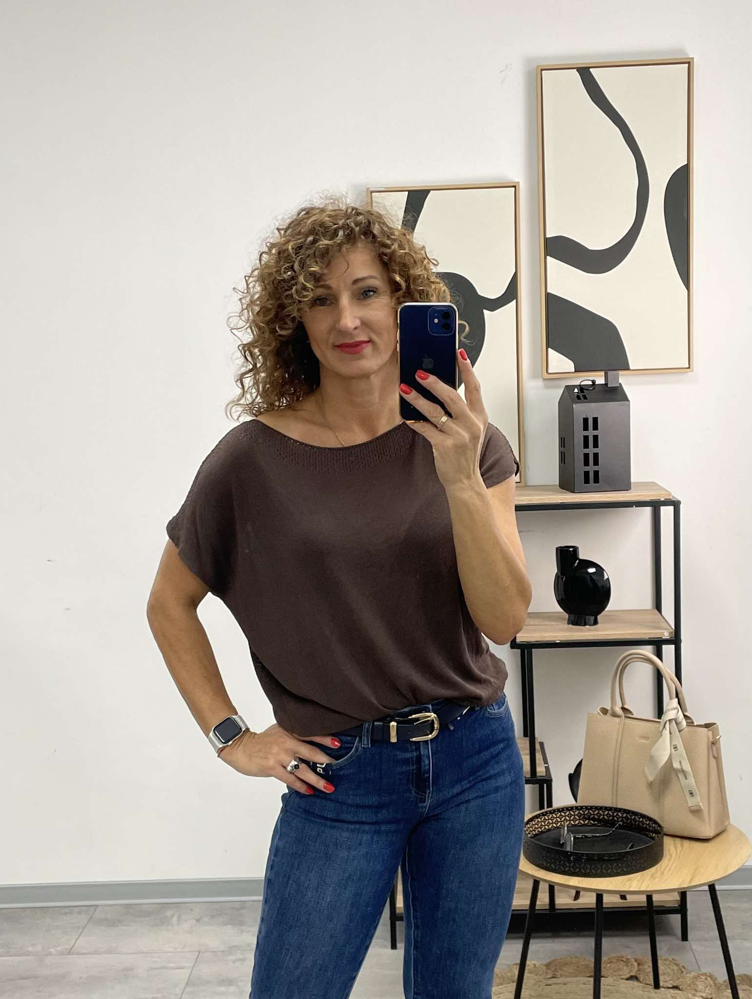 SZIMI - Kötött cérna felső. Sötét barna