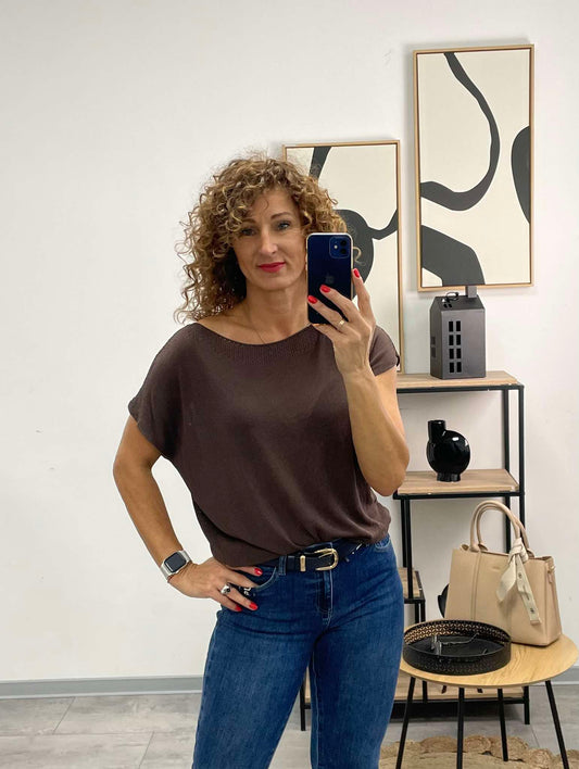 SZIMI - Kötött cérna felső. Sötét barna