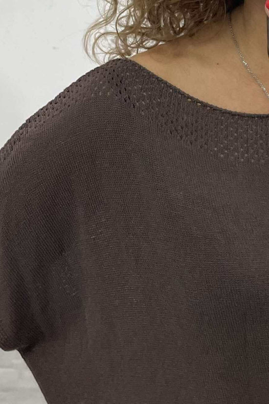 SZIMI - Kötött cérna felső. Sötét barna