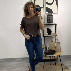 SZIMI - Kötött cérna felső. Sötét barna