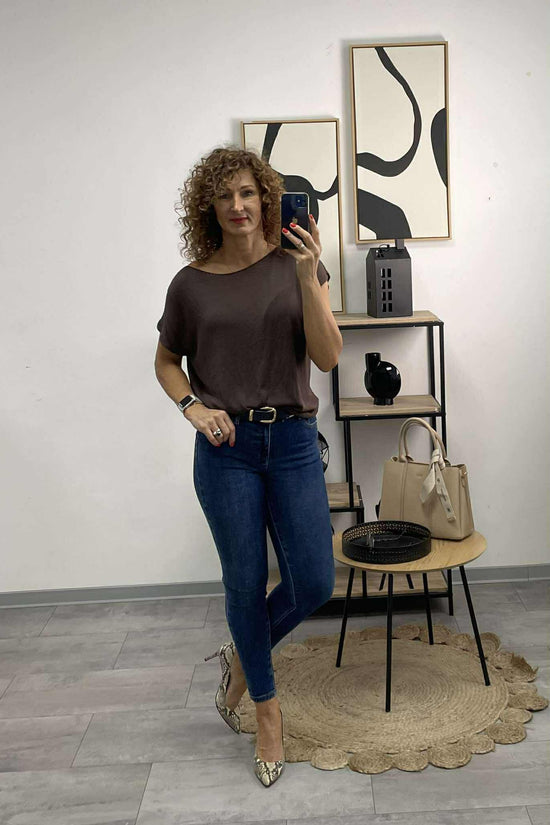 SZIMI - Kötött cérna felső. Sötét barna