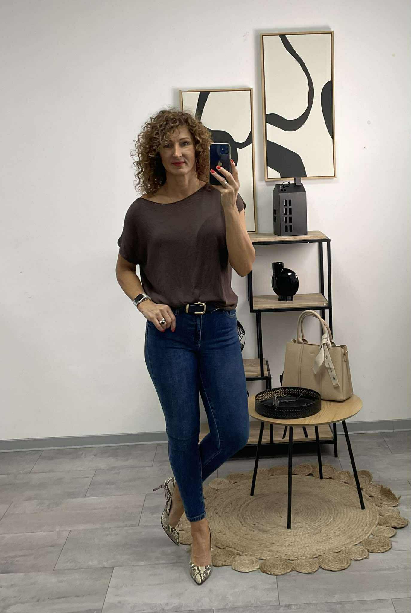 SZIMI - Kötött cérna felső. Sötét barna