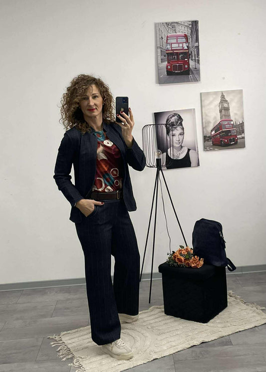 LOOK - Halszálka mintás kiskabát.Sötétkék