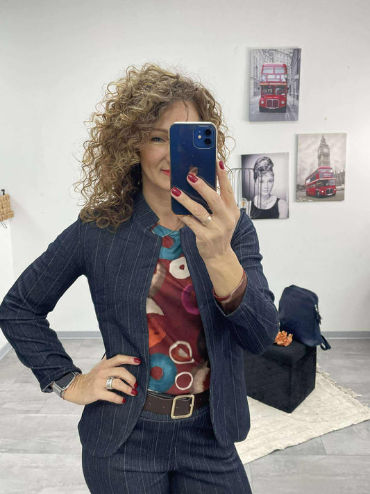 LOOK - Halszálka mintás kiskabát.Sötétkék