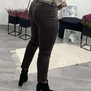 PAULA - Bőrhatású MOM - fitt nadrág. Barna