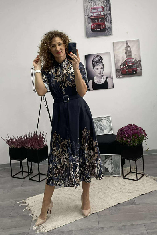 NORA - Selyem hatású ruha. Sötétkék