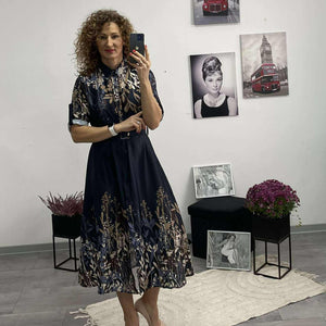 NORA - Selyem hatású ruha. Sötétkék