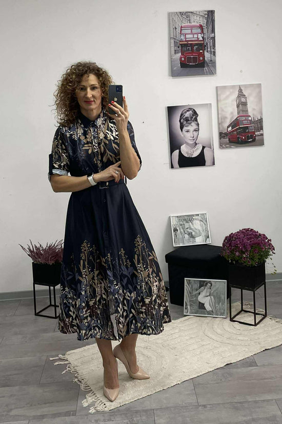 NORA - Selyem hatású ruha. Sötétkék