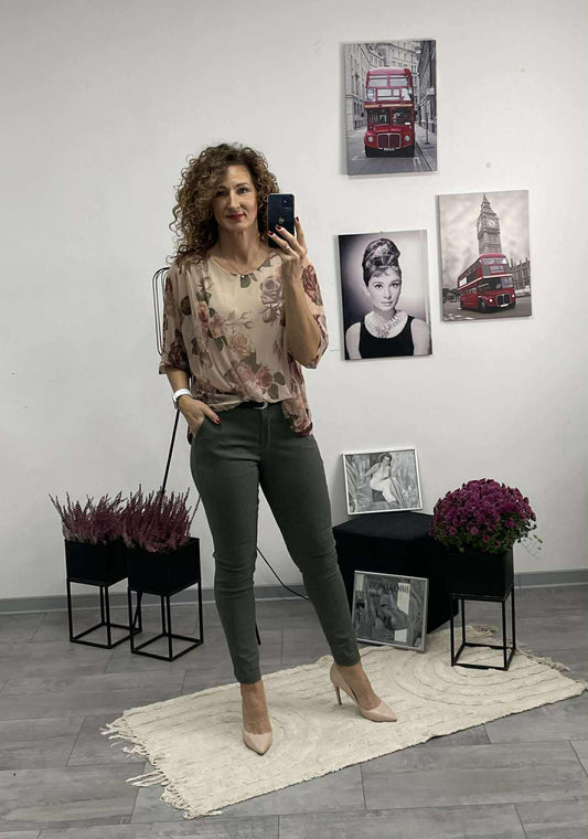 RÓZSI - Hálós mintás felső, Világos drapp