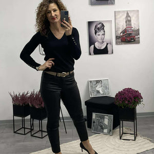 Paula - Bőrhatású MOM fitt nadrág. Fekete