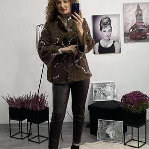 PAULA - Bőrhatású MOM - fitt nadrág. Barna