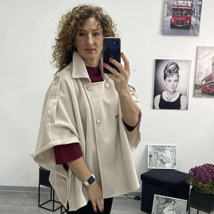 LINA - Szövet poncsó kabát. Világos bézs