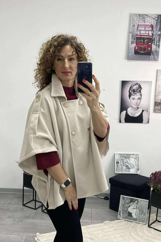 LINA - Szövet poncsó kabát. Világos bézs