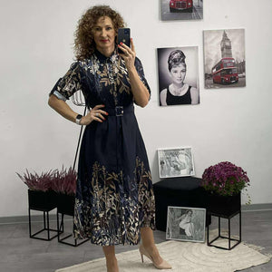 NORA - Selyem hatású ruha. Sötétkék