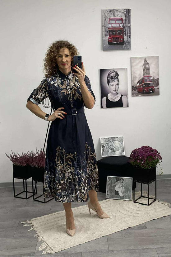 NORA - Selyem hatású ruha. Sötétkék