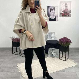 LINA - Szövet poncsó kabát. Világos bézs