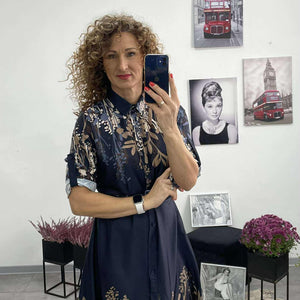 NORA - Selyem hatású ruha. Sötétkék