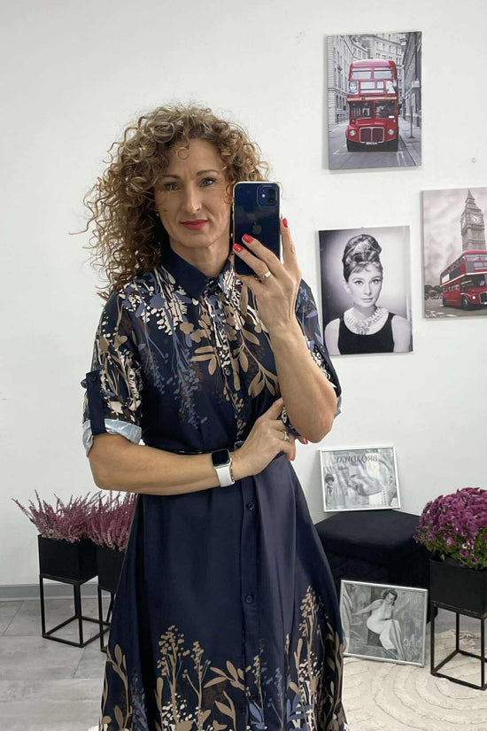 NORA - Selyem hatású ruha. Sötétkék