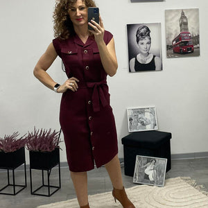 HÉRA - Kötött Gombos maxi ruha. Bordó