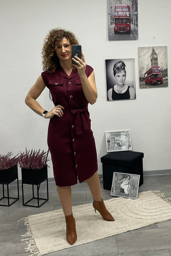 HÉRA - Kötött Gombos maxi ruha. Bordó