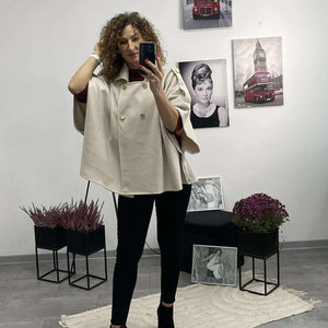 LINA - Szövet poncsó kabát. Világos bézs