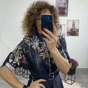 NORA - Selyem hatású ruha. Sötétkék