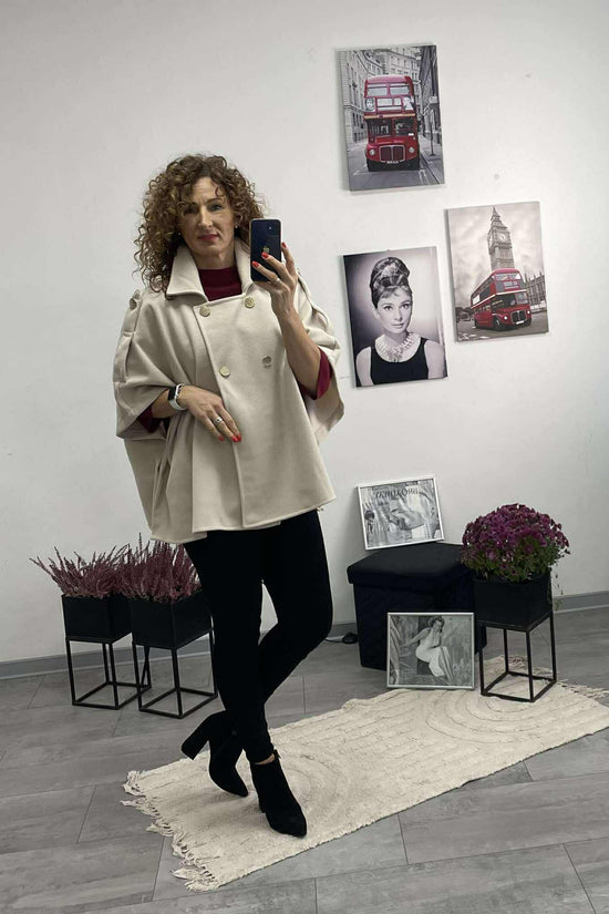 LINA - Szövet poncsó kabát. Világos bézs