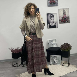 KÁTYA - Kockás maxi szoknya. Bordó