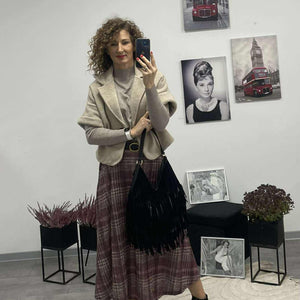 KÁTYA - Kockás maxi szoknya. Bordó