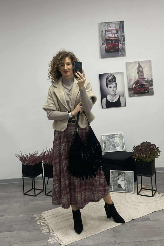 KÁTYA - Kockás maxi szoknya. Bordó