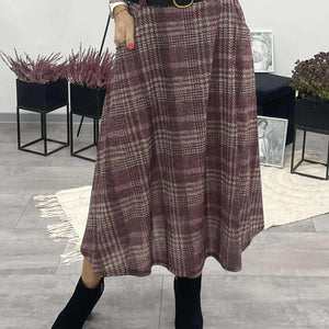 KÁTYA - Kockás maxi szoknya. Bordó