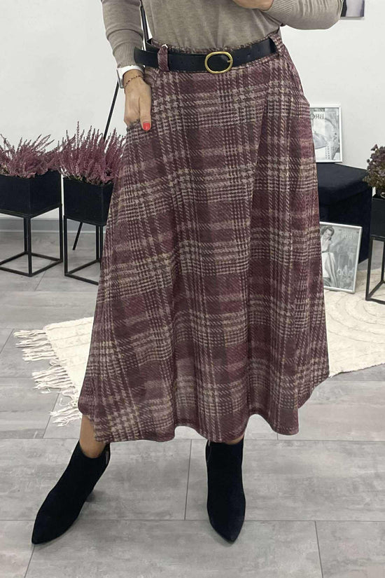 KÁTYA - Kockás maxi szoknya. Bordó