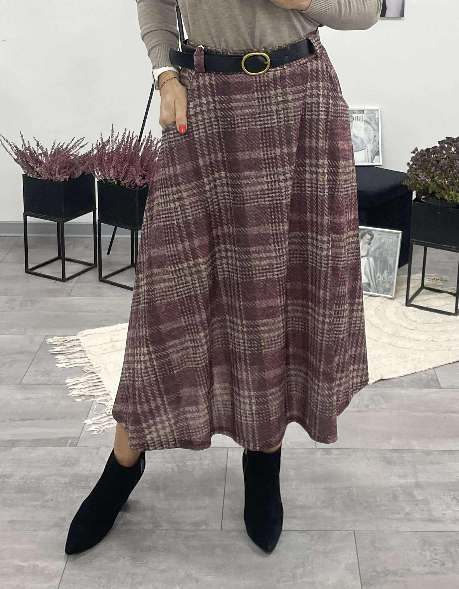 KÁTYA - Kockás maxi szoknya. Bordó