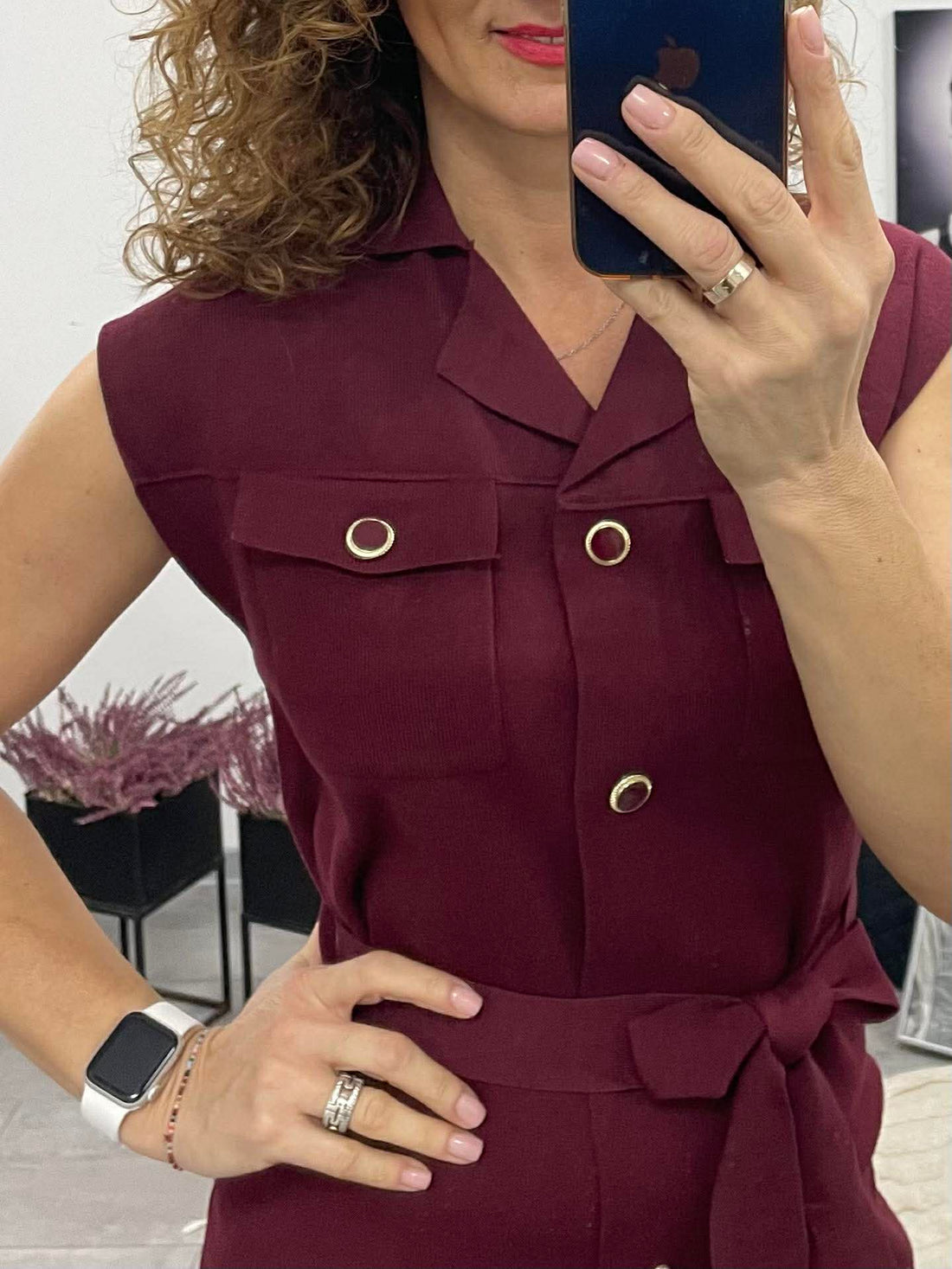 HÉRA - Kötött Gombos maxi ruha. Bordó