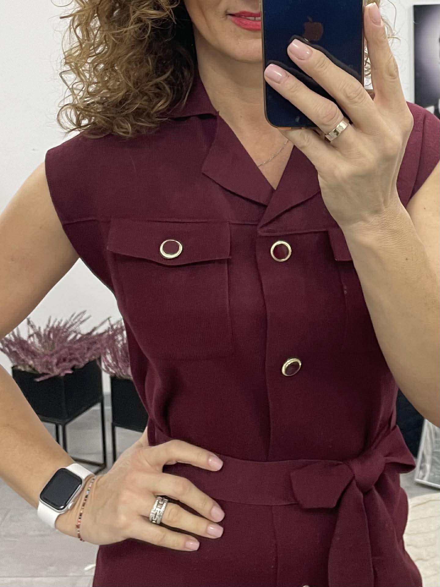 HÉRA - Kötött Gombos maxi ruha. Bordó