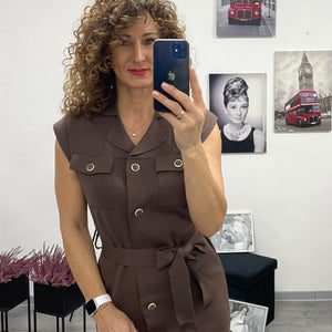 HÉRA - Kötött gombos maxi ruha. Barna