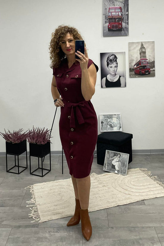 HÉRA - Kötött Gombos maxi ruha. Bordó