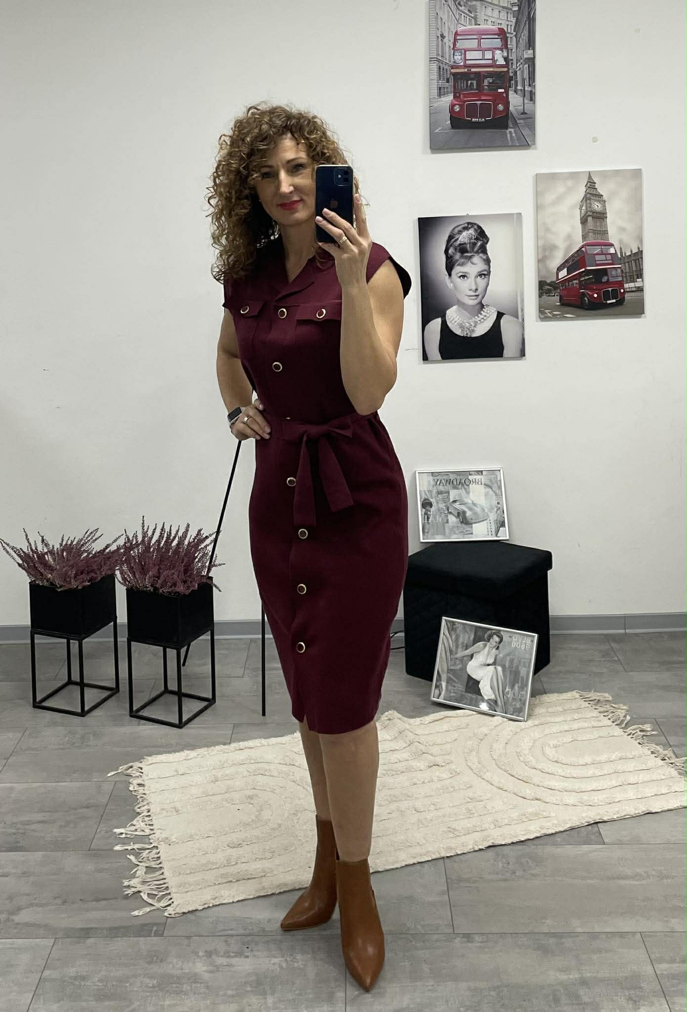 HÉRA - Kötött Gombos maxi ruha. Bordó