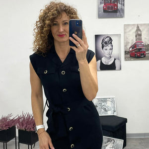 HÉRA - Kötött gombos maxi ruha. Fekete