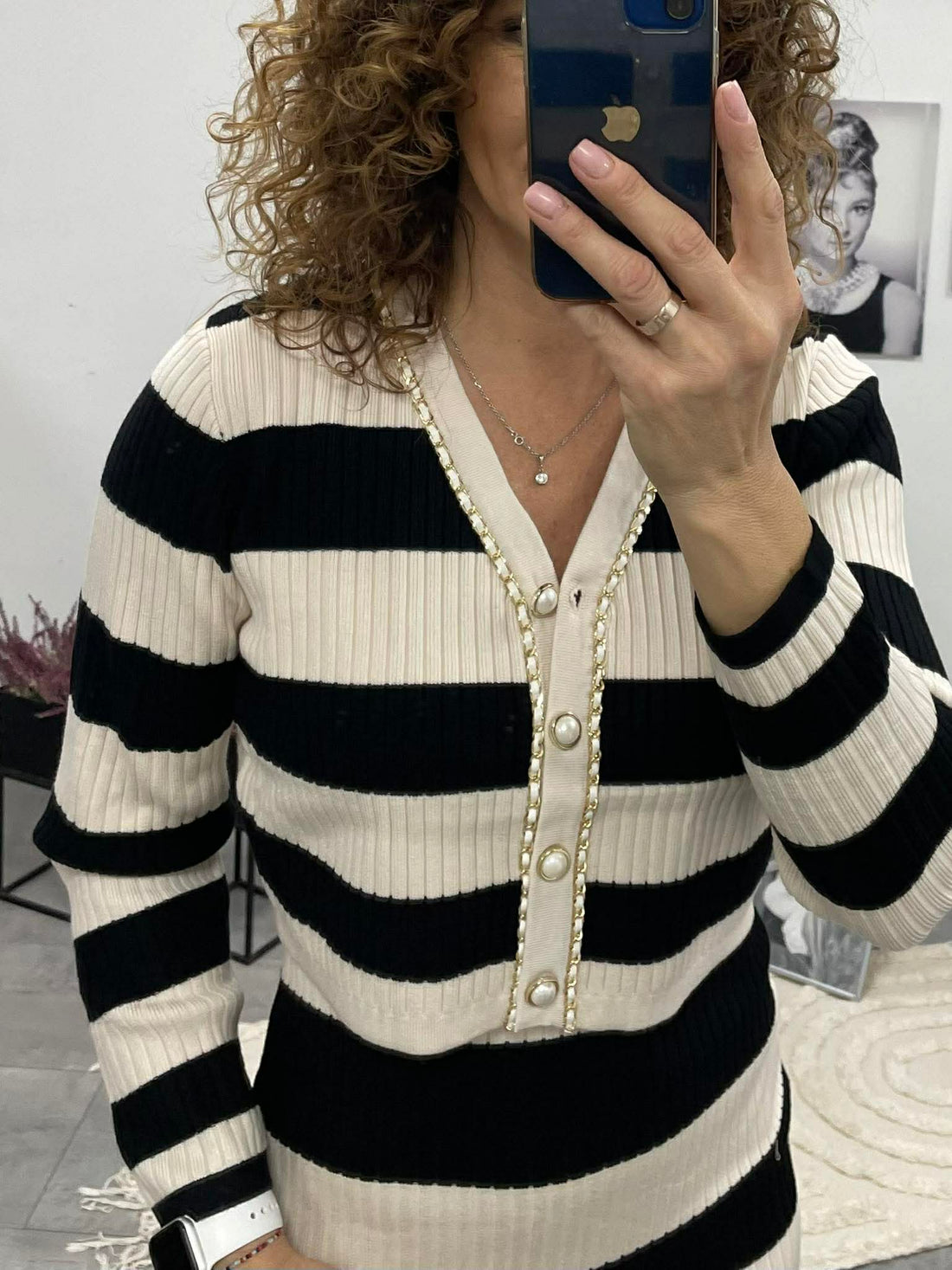 STRIPED - Kötött kétrészes ruha. Fekete - Bézs